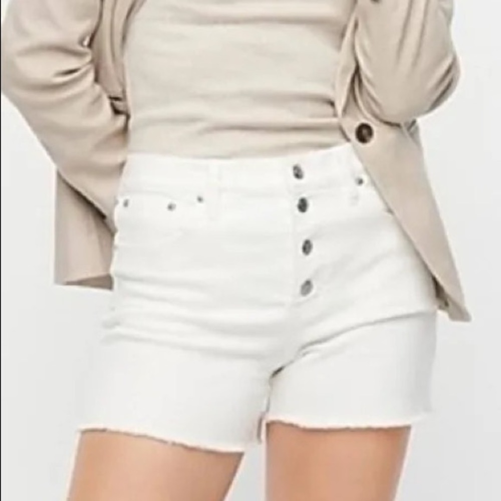 J. Crew High Rise Button Fly White Denim Shorts